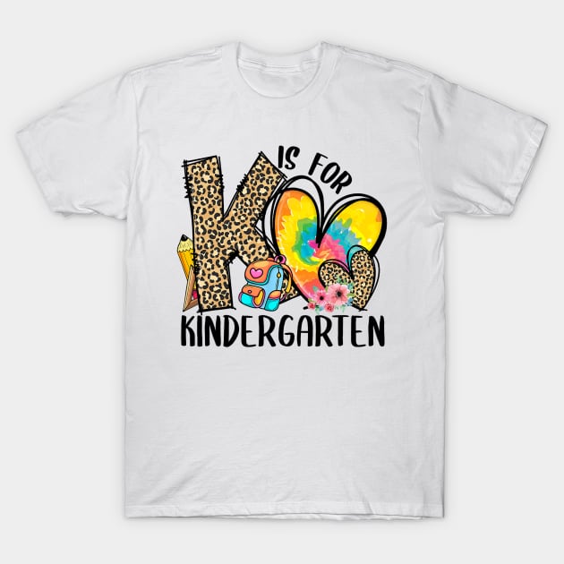 K Is For Kindergarten Teacher Leopard Heart Back To School T-Shirt by torifd1rosie